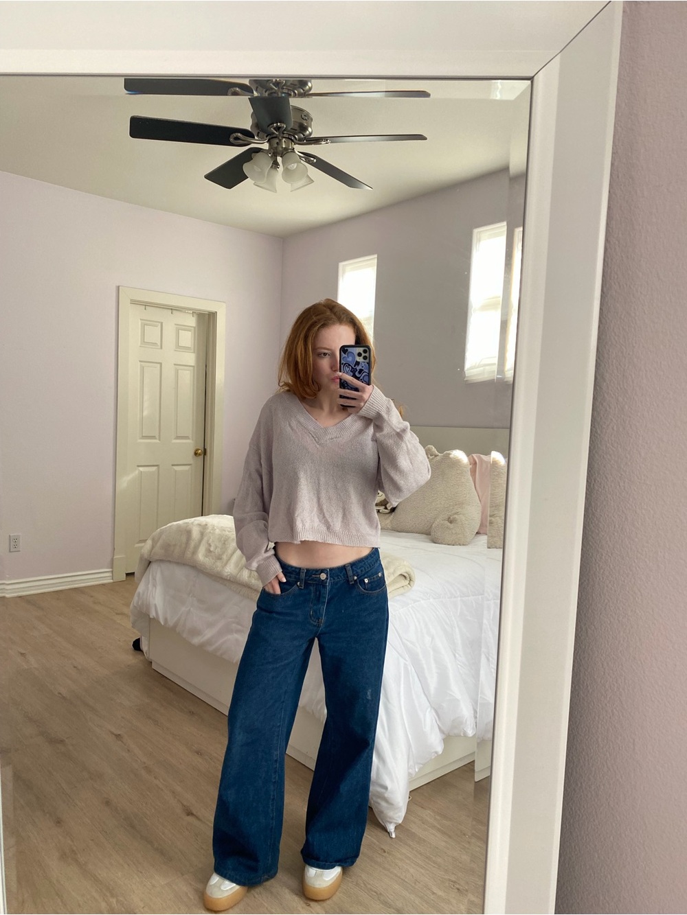 Garage Lavender V-Neck Cropped Sweater
